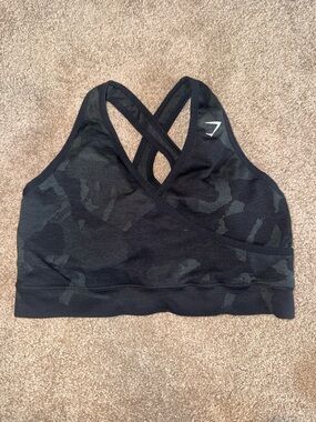 Gymshark Black Camo Crossback Seamless Sports Bra